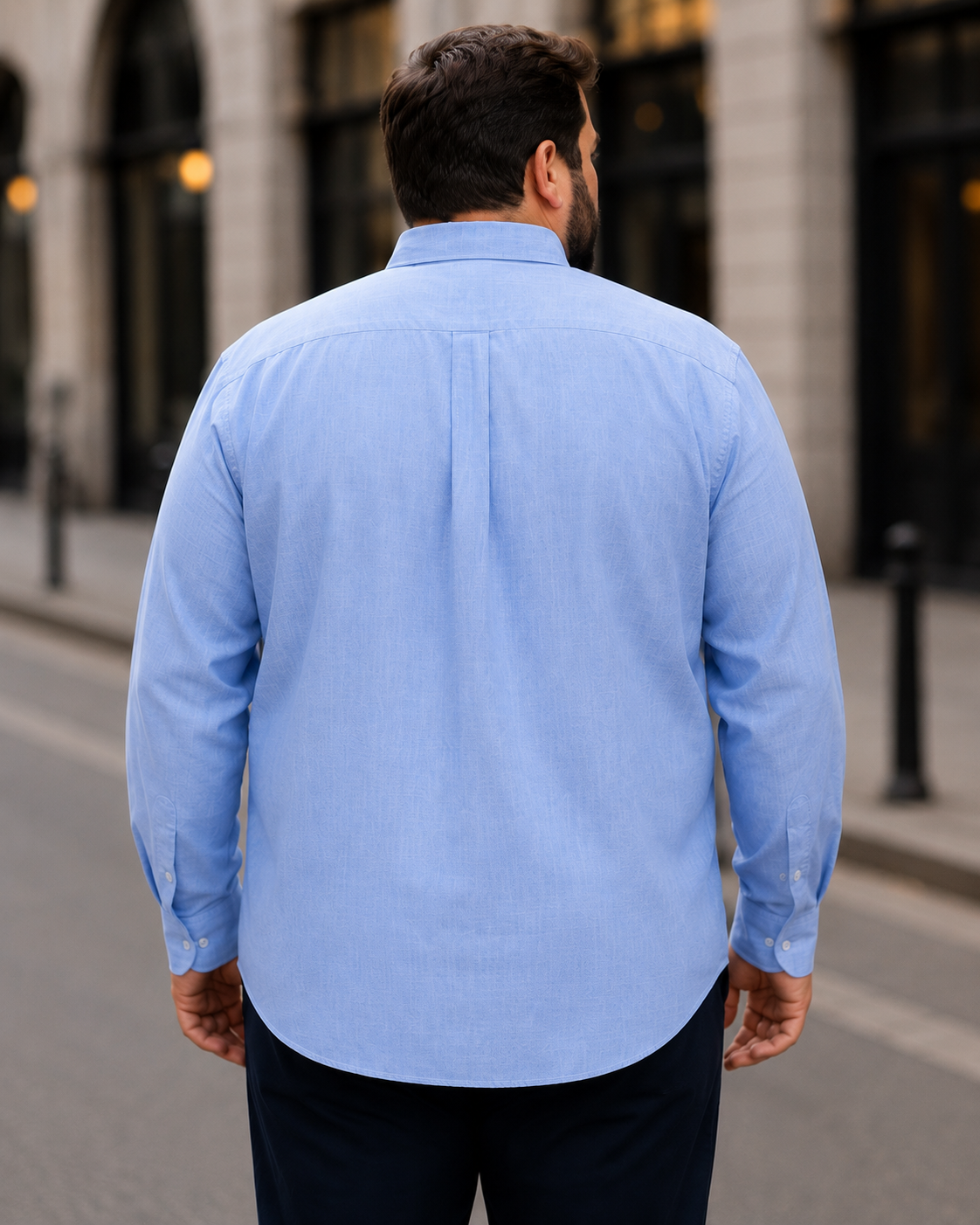 Ανδρικό σιέλ λινό πουκάμισο με γιακά Plus Size CA2528S φωτογραφία